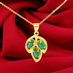 Anhänger Halsketten Schmuck 24k Gold Farbe Grün Strass Einfache Vintage Blätter Halskette Aussage Paare Choker Frauen Zubehör