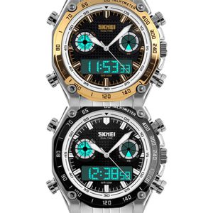 SKMEI Fashion Sports Watch Men StainlSteel Dual Display Watches 3Bar Waterproof Luxury Wristwatches Reloj Hombre Relojes X0524