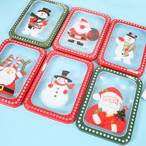 8 Cute Pattern Christmas Tin Boxes Gift Packing Box Children Candy Cookies PackageSanta Claus Snowman Design Metal Storage Rectangle Case Xmas Favor Decor