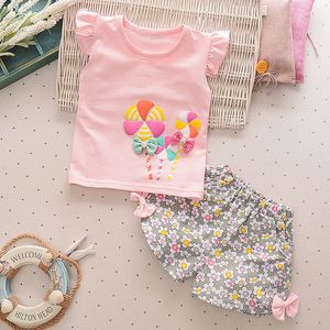 Duas peças de algodão meninas roupas conjuntos de verão colete sem mangas crianças conjuntos de moda meninas roupas terno casual floral # 307 instock ottie