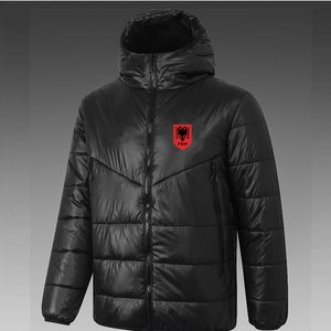 21-22 Albanien Herr dunparkas fotboll hoodie jacka vinterjacka hel dragkedja fotboll Outdoor Warm Sweatshirt LOGO Custom