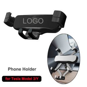 Gravity Phone Holder för Tesla Modell 3 Y Air Outlet Smartphone Mobil Mobiltelefon Mount Clip Bracket Hållare Ställ Stable Bil Inredning Tillbehör Modell3 Delar