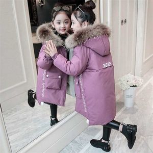 -30 Degre Girl 겨울 면화 후드 자켓 어린이 의류 패션 아우터웨어 소녀를위한 긴 두꺼운 옷 4 ~ 14 세 211203