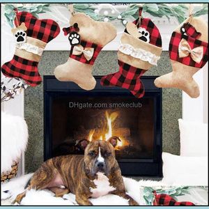 Dekoracje Świąteczne Party Supplies Home Gardenchristmas Pończochy Plaid Skarpetki Dekoracji Pet Sock Torba Prezent Boże Narodzenie Decor Ljjk2441 D