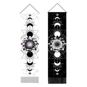Arazzi Sole / r Eclipse Decorazione Hanging Scroll Painting Nero Bianco Stile bohémien Porta del soggiorno Tassel Tapestry Sorprendente