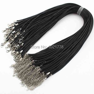 Snabbt fartyg hela 2mm svart vax läder sladd halsband rep 45cm kedja hummer lås diy smycken tillbehör 100pcs / parti