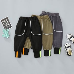 Children reflective stripe Kids Spring Autumn Clothes Girls Trousers for Baby Boys Toddler Ribbed Pants 210306