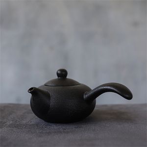 Luwu Black Crockery Ceramic Kyusu Diapots Handmade Chinese Herbata Pot 165ml 210724