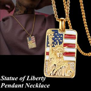 Estatua Libertad Collar al por mayor-Estatua estadounidense de la libertad colgante collar de oro cadena de color hip hop joyería punk para hombres