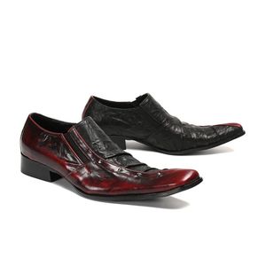 Italian Shoes Men Leather Wine Red Colors Weddding High Heels Oxfords Snake Skin Pointed Toe Burgundy Dress Loafers Rivets