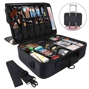 Women Professional Suitcase Makeup Box Make Up Cosmetic Bag Organizer Storage Case Zipper Big Large Toiletry Wash Beauty Pouch 210922
