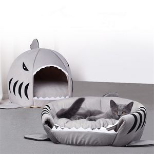 Dropship Pet Cat Bed Soft Cushion Dog House Shark For Large Dogs Tent High Quality Cotton Small Sleeping Bag Product Items 211006