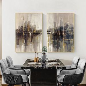 Dipinto ad olio su tela City Building Landscape Stampe Wall Art Pictures For Living Room Modern Home Decor Road Street Quadros