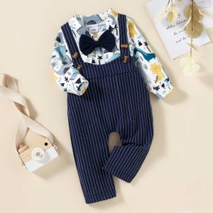 Winter Newborn Infant Baby Boys Clothes Sets Gentleman Bow Tie Shirt Tops+straps Stripe Pants Outfits Set Kids Casual Clothing # G1023