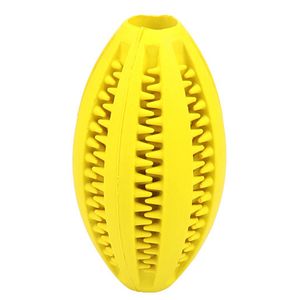 Dog Chew Toy Ball Teeth Cleaning Food Dispending Chewing Training Playing Bite Resistant Natural Rubber Rugby Shape Teeth Groove Ball Design