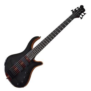 Factory Outlet-6 trings Black Neck-thru-body Electric Bass Guitar with Active Circuit,Rosewood Fretboard