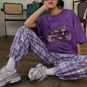 Straight Wide Leg Pant Sweatpants Jogger Kläder Pantaloner Siz Harajuku Enkel Vintage Plaid Long Women Pants Street Fashion 210706