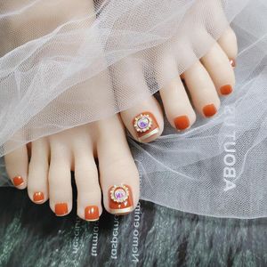 Valse nagels zonnebloem pompoen teennagels oranje Franse manicure voeten op nagel tips