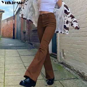 streetwear high waist women's fashion browm jeans woman girl flare pants trousers female jean femme denim bagge mom 210809