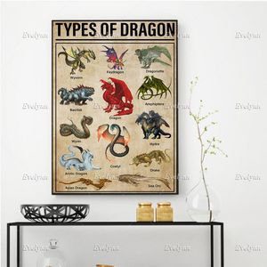 Obrazy Rodzaje Dragon Plakat Malarstwo i Drukuje Na Płótnie Wall Art Picture do salonu Cuadros Home Decor Gift Floating Ramki