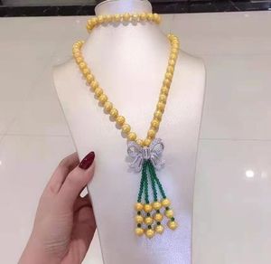 90cm long 10mm gold shell pearl green jade necklace micro inlay zircon butterfly accessories sweater necklace fashion jewelry