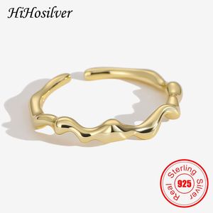 Anelli a grappolo HiHosilver Linea ondulata Modello di colata in metallo Stile Anello in vero argento sterling 925 per le donne Gioielli in oro Regalo Ragazza HH21052