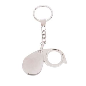 Portachiavi Lente di ingrandimento portatile Tasca pieghevole Lente d'ingrandimento 10X / 15X Lente d'ingrandimento con portachiavi Metallo portatile Colore argento