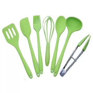 Set di utensili da cucina in silicone DHL (7 pezzi) Alta resistenza al calore fino a 480 ° F Spatole igieniche in un unico pezzo Cucchiai da portata e per mescolare Xu