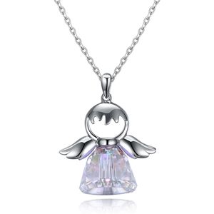 Zemior Cute Anjo Pingente Colares para Mulheres 925 Sterling Prata Brilhante Clear Cúbico Zircão Colar Valentine Day Fine Jewelry Q0531