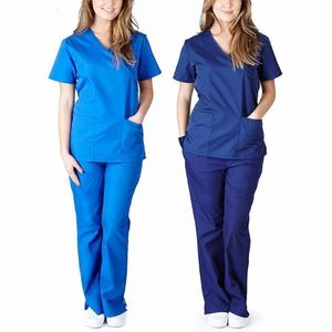 Home&Nest Women 2PC Women Short Sleeve V-neck Tops+Pants Nursing Working Uniform Set Suit Casual Pockets Set Women's Suit1