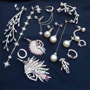 Cheny S925 Sterling Silver Pearl Indian Kolczyk Kobieta Moda Temperament Europejski i Amerykański Styl Biżuteria Ear