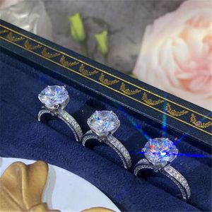 2021 top venda anéis de casamento jóias de luxo 925 prata esterlina 10mm grande corte redondo moissanite 5a cz diamond gemstones eternidade mulheres engajamento banda anel presente