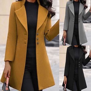 Daigelo Kobiety Z Długim Rękawem Wełniany Płaszcz Lapel Solid Color Long Jacket Płaszcz Koreański Wersja Fall Fashion Długi Cardigan 210930