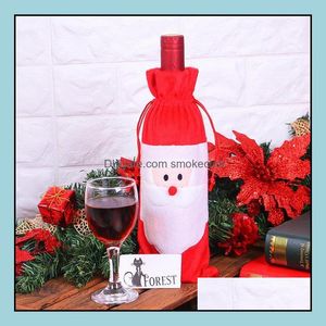 Weihnachtsdekorationen Festliche Partyzubehör Hausgarten Weinflasche Ers Rote Taschen Dekoration Weihnachtsmann-Schneemann-Stil mit hübscher Krawatte 2 Stück Reta