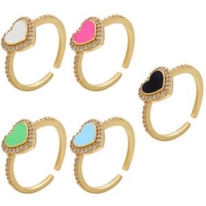 Zhukou novo ouro coração esmalte anel para mulheres cz cristal pingando óleo mulheres anéis moda mulheres jóias por atacado vj324 g1125
