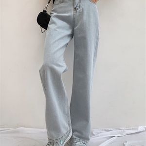 Jielur Chic Casual Women's Jeans High Waist Denim Black White Light-blue Street Washed Wide Leg Pants Female Girls 210922