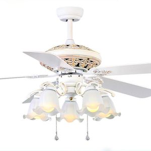 Ceiling Fans Fan Chandelier Retro Wooden Dining Room Household Electric Mute LED Remote Modern Lamp