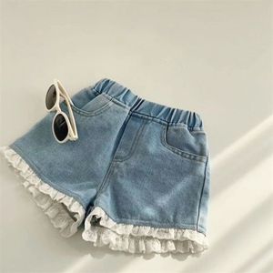 2-9t jeans shorts för tjejer toddler barn baby kläder sommar casual ruffles spets denim elegant söta söta byxor 210723