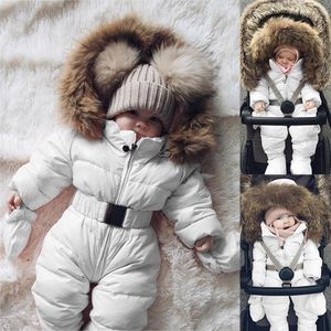 حللا طفل الفتيات الفتيان snowsuit معطف الشتاء ولد رومبير الفراء مقنع بذلة سميكة الدافئة عربة قميص الرضيع وزرة سترة