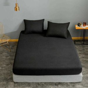 Bonenjoy 1pc Black Color Fitted Sheet Single/Queen/King Size drap de lit Bed Sheet Sets Solid Double Bed Sheets (no Pillowcase) 210626