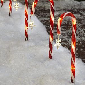 Solar Lamps Christmas Candy Cane Pathway Lights Year Holiday Outdoor Garden Decorations For Home Xmas Light