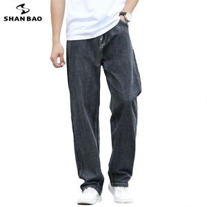 Men's straight loose cotton stretch thin denim jeans spring summer business casual large size lightweight brand 42 44 211108