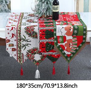 Christmas Cartoon Elk Table Runner Decoration Santa Claus Knit Dining Desk Cloth Tassels Xmas Tree Family Party Gift Kitchen BH4864 WLY