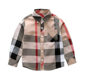 Spring Fall Baby Boys Plaid Shirts Gentleman Style Boy Casual Shirt Now-down Collar Kids Långärmad Tshirt Barnkläder