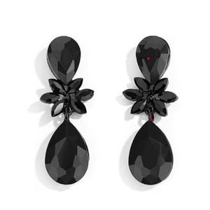 Stud Elegant Black Faceted Rhinestone Bloem Teardrop Gevormde Crystal Long Oorbellen Voor Vrouwen Vrouwelijke Party Sieraden