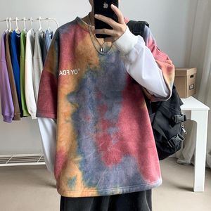 Felpe con cappuccio da uomo Felpe con cappuccio 2021Spring Tie-dye Felpa con cappuccio Moda Casual O-Collo Felpa da uomo Streetwear Pullover hip-hop coreano Felpa con cappuccio da uomo M-5