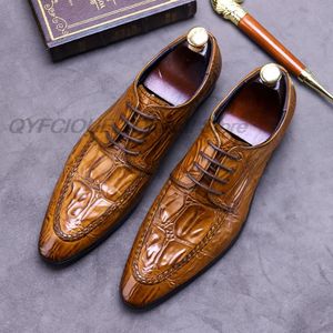 Marke Herrenkrokodilkleid Schuhe Spitze Echtes Leder Business Office Black Brown Oxford Schuhe Für Männer Lace Up Männliche Schuhe
