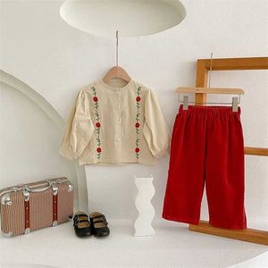 MILANCEL Autunno Abbigliamento per bambini Set da bambina Camicetta e pantaloni ricamati 2 pezzi coreano 211025