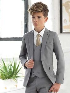 Formal Business Grey Notch Boy Suits Double Breasted Costume Homme Men Suits Tuxedos Wedding Groom 3 Pcs Prom Slim Fit Kid Suits X0909