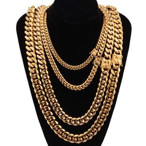 8mm/10mm/12mm/14mm/16mm Stainless Steel Jewelry 18K Gold Plated High Polished Miami Cuban Link Necklace Punk Curb Chain